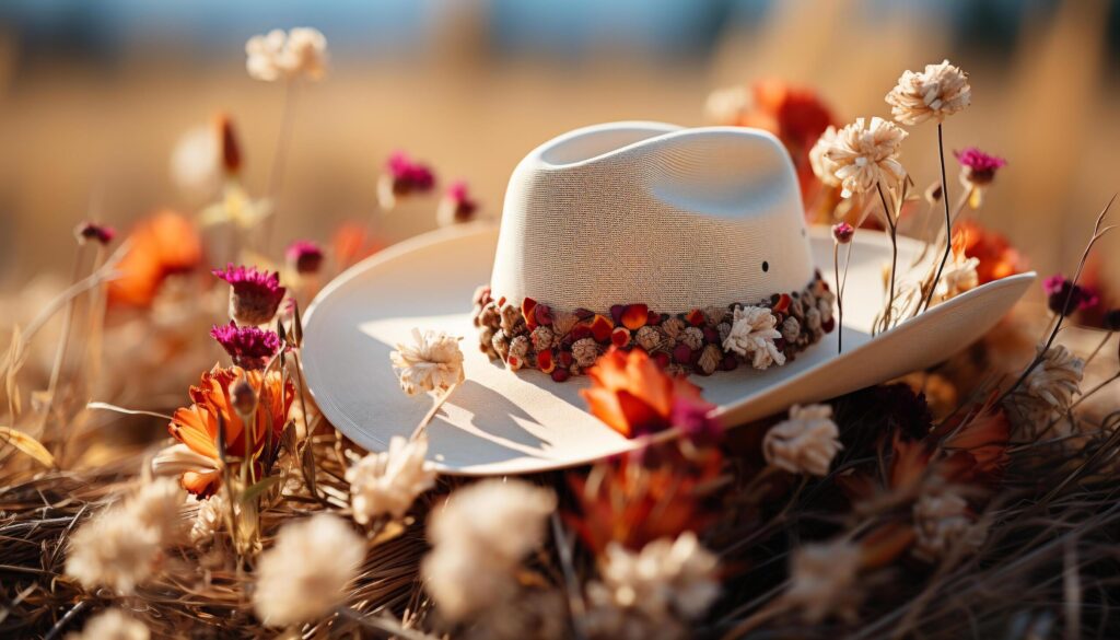 Women in straw hats enjoy the summer meadow colorful flowers generated by AI Free Photo