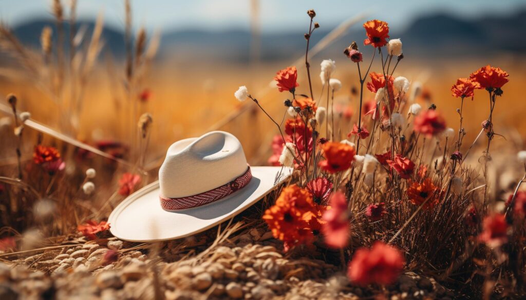 Women in straw hats relax in meadow, enjoying nature beauty generated by AI Free Photo