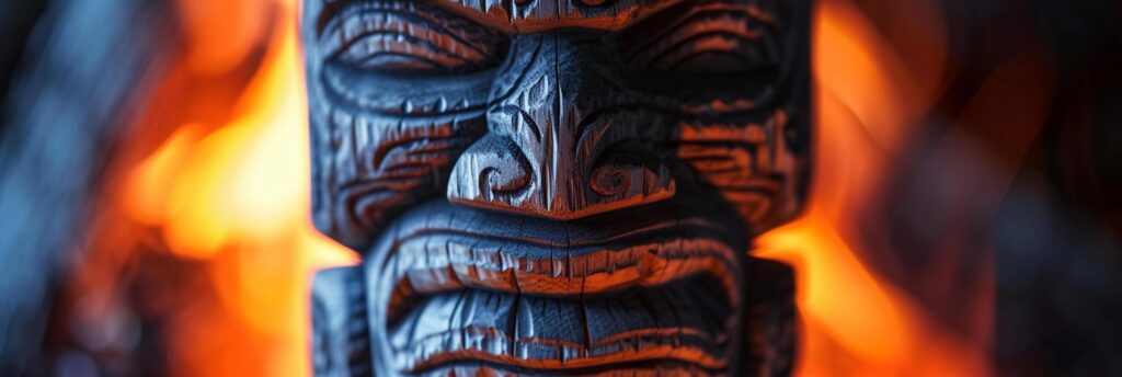 Woodblock Tiki image, background image, generative AI Free Photo