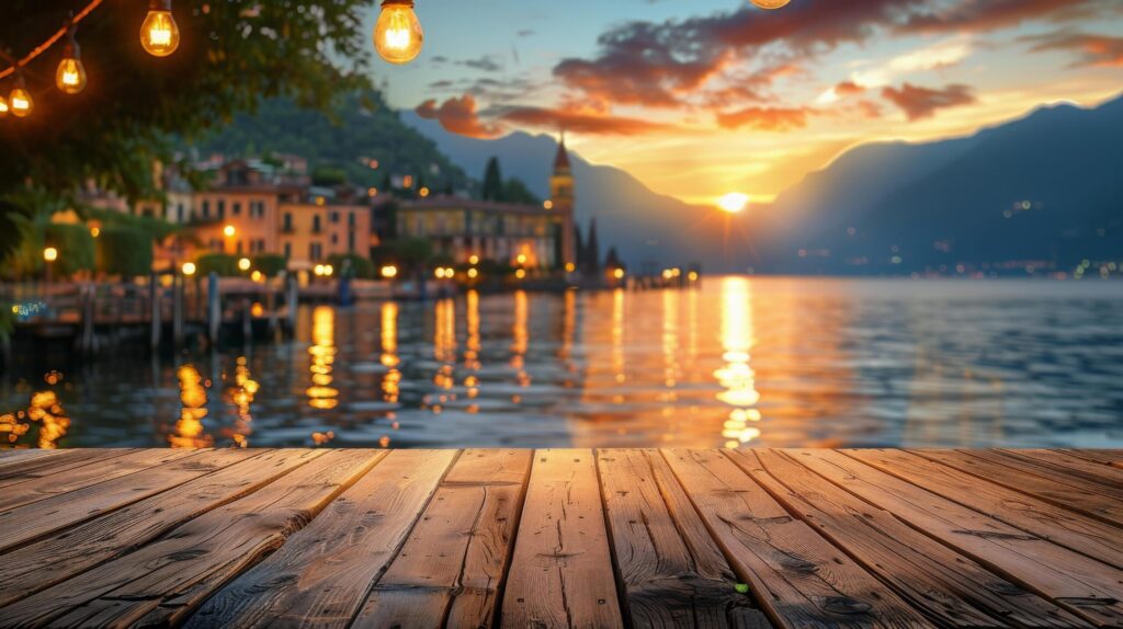 Wooden Table Overlooking Lake Free Photo