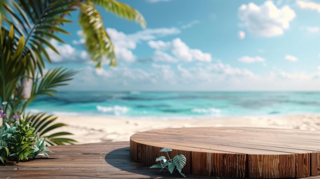 Wooden Table Overlooking Ocean Free Photo