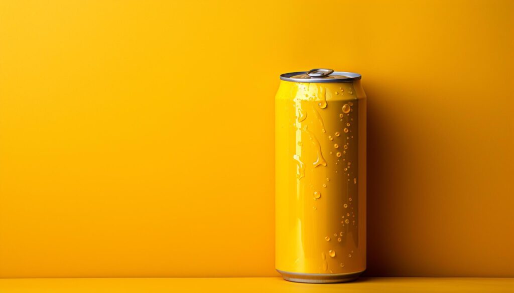 Yellow drink in bottle, refreshing soda on yellow background generated by AI Free Photo