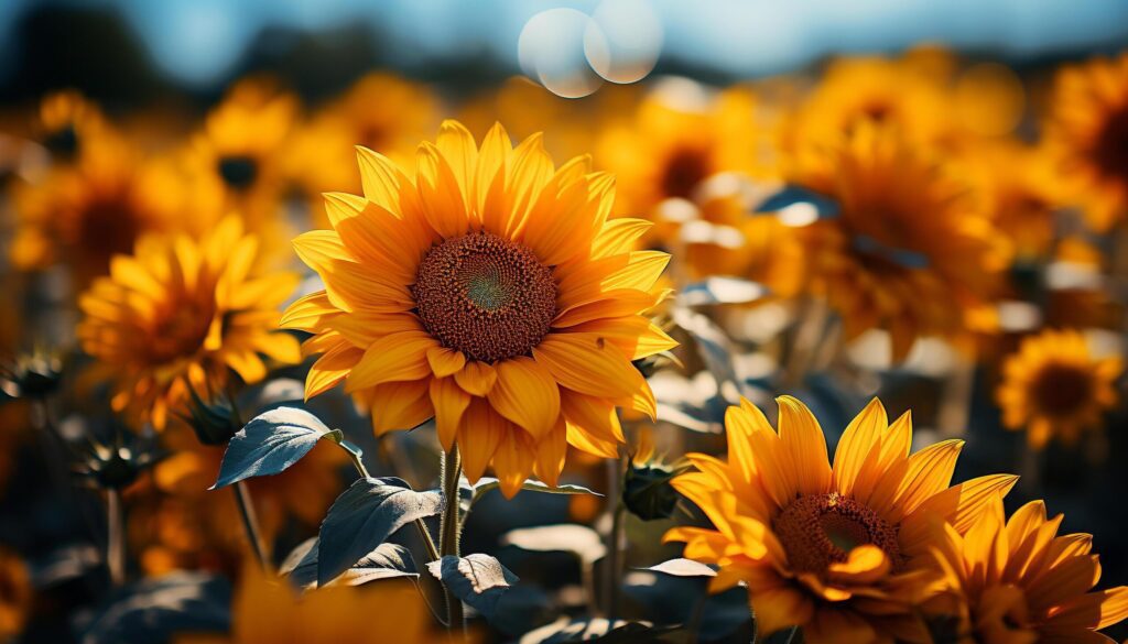 Yellow sunflower in nature, close up of vibrant petals generated by AI Free Photo