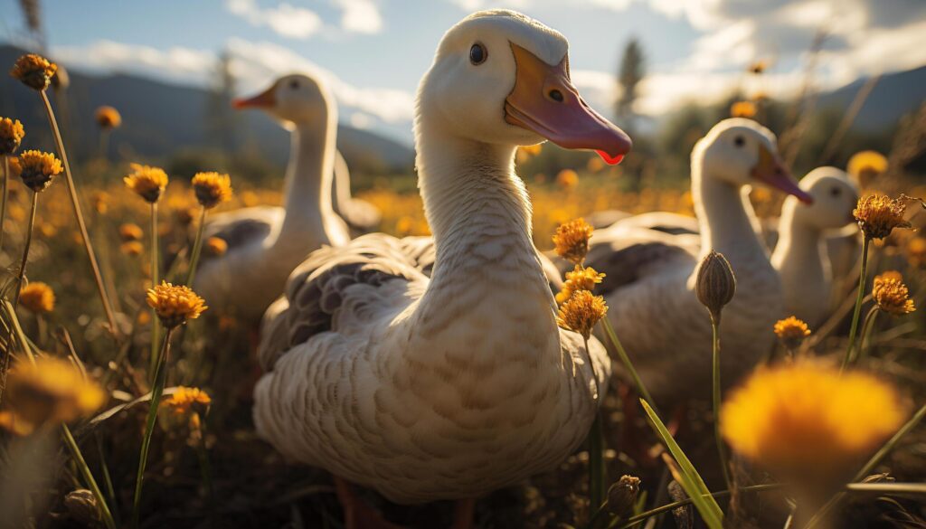 Young bird grazing on green grass in a meadow generated by AI Free Photo