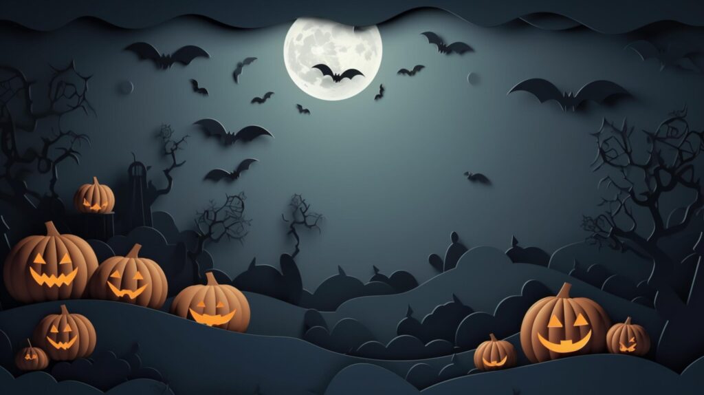 AI Generative.Halloween background. Bats flying in the night with a full moon in the background. Free Photo