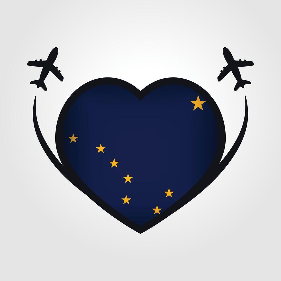 Alaska Travel Heart Flag With Airplane Icons Stock Free