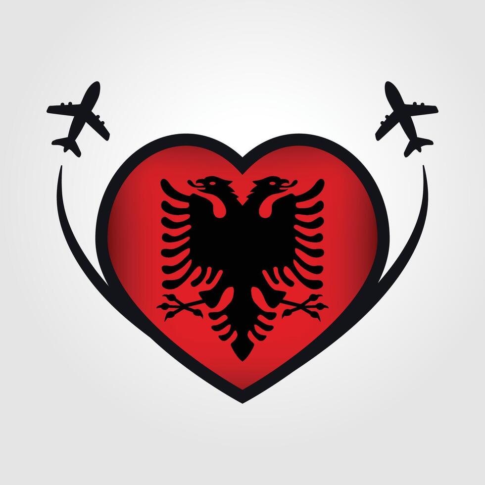 Albania Travel Heart Flag With Airplane Icons Stock Free