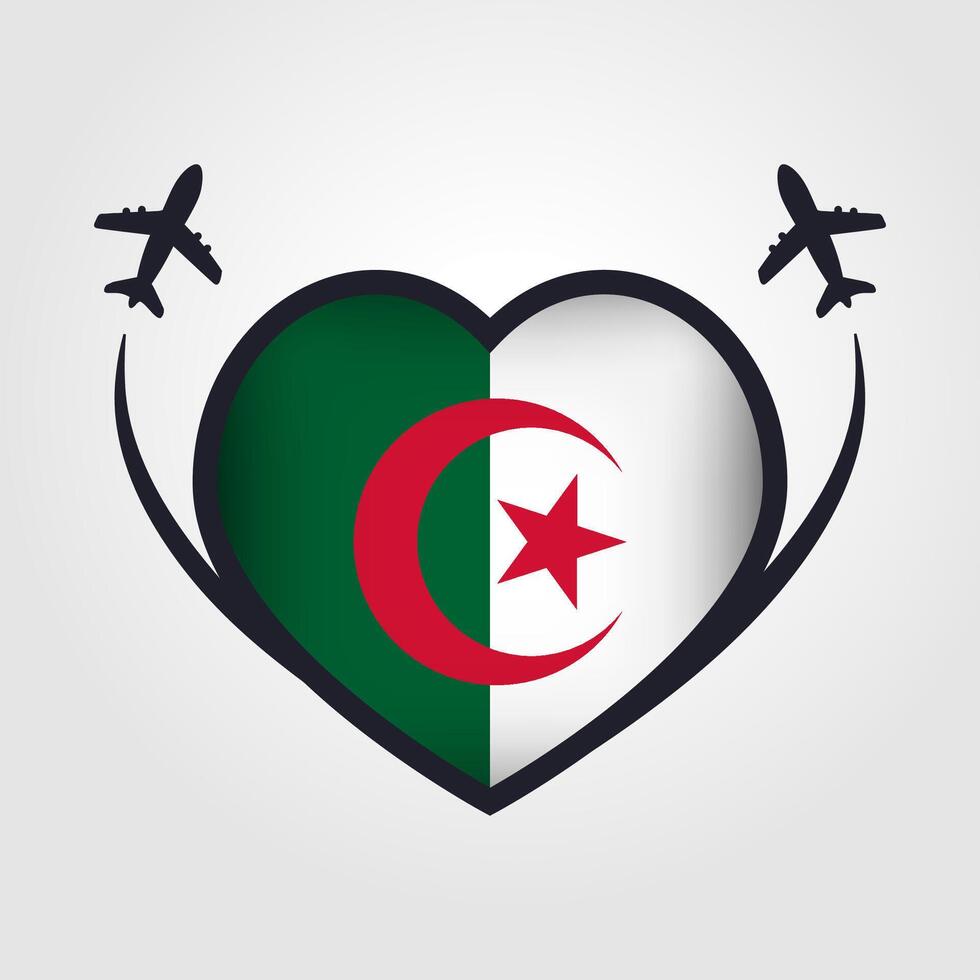 Algeria Travel Heart Flag With Airplane Icons Stock Free