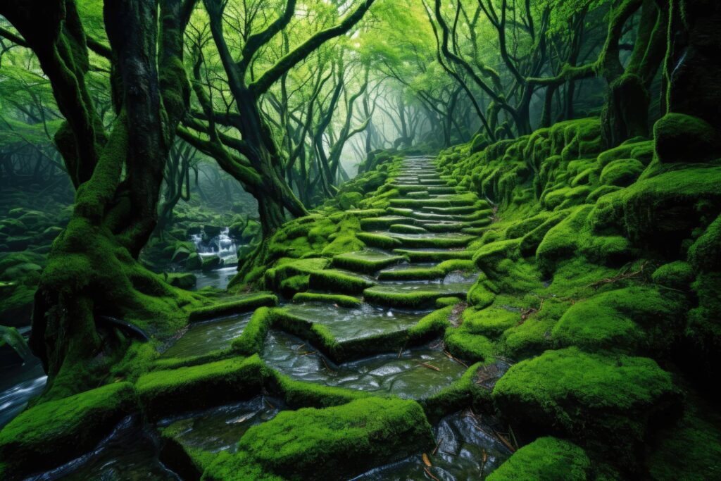 Amazing Stone Path in Forest Stock Free