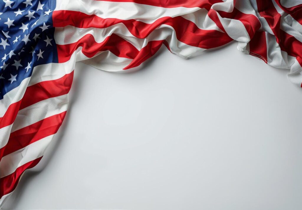 American Flag Draped Over White Background Stock Free