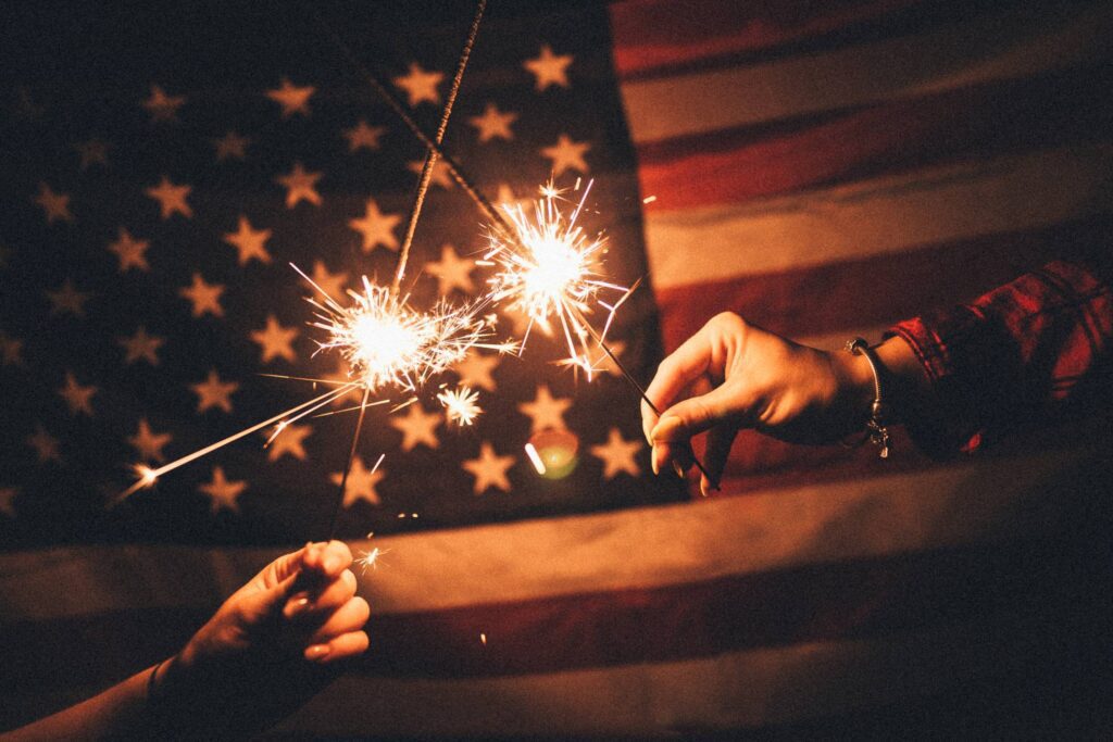 American Flag with Sparklers Free Photo