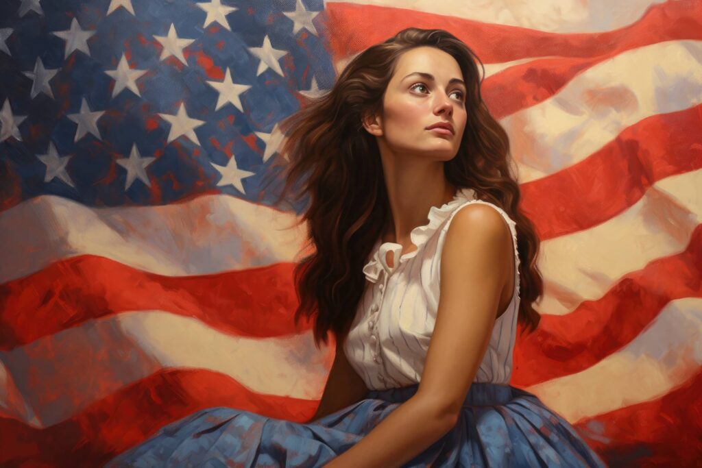 American Woman with American Flag Patriotism Stock Free