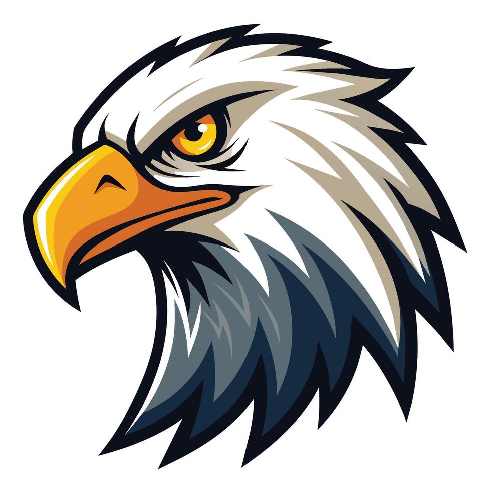 An illustrated depiction of an eagles head, showcasing its iconic yellow eyes and fierce demeanor, Old School Eagle Mascot Head, Illustrated Classic Eagle Logo Stock Free