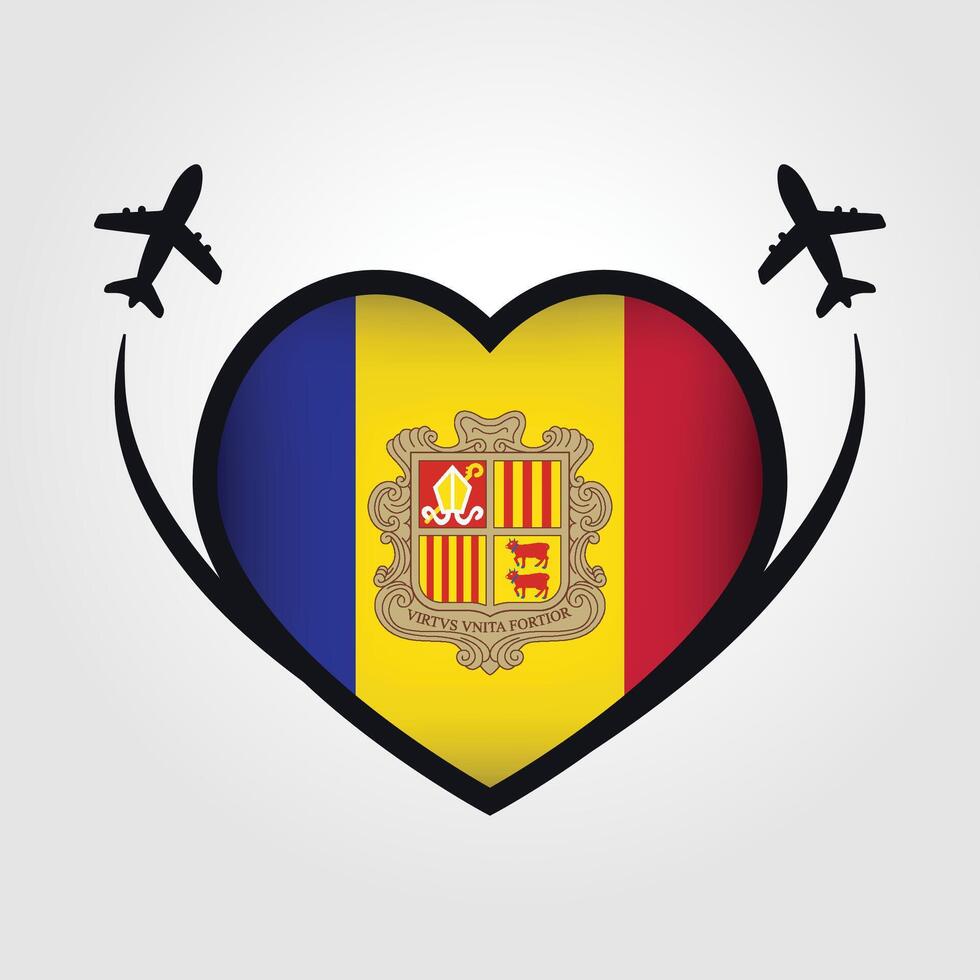 Andorra Travel Heart Flag With Airplane Icons Stock Free