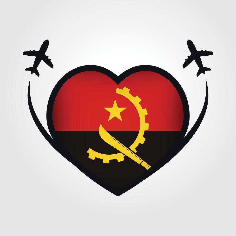 Angola Travel Heart Flag With Airplane Icons Stock Free