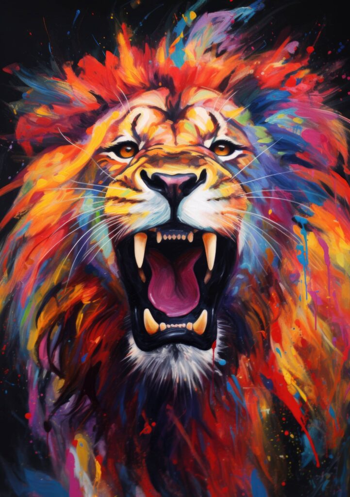 Angry Lion Colorful Painting Stock Free