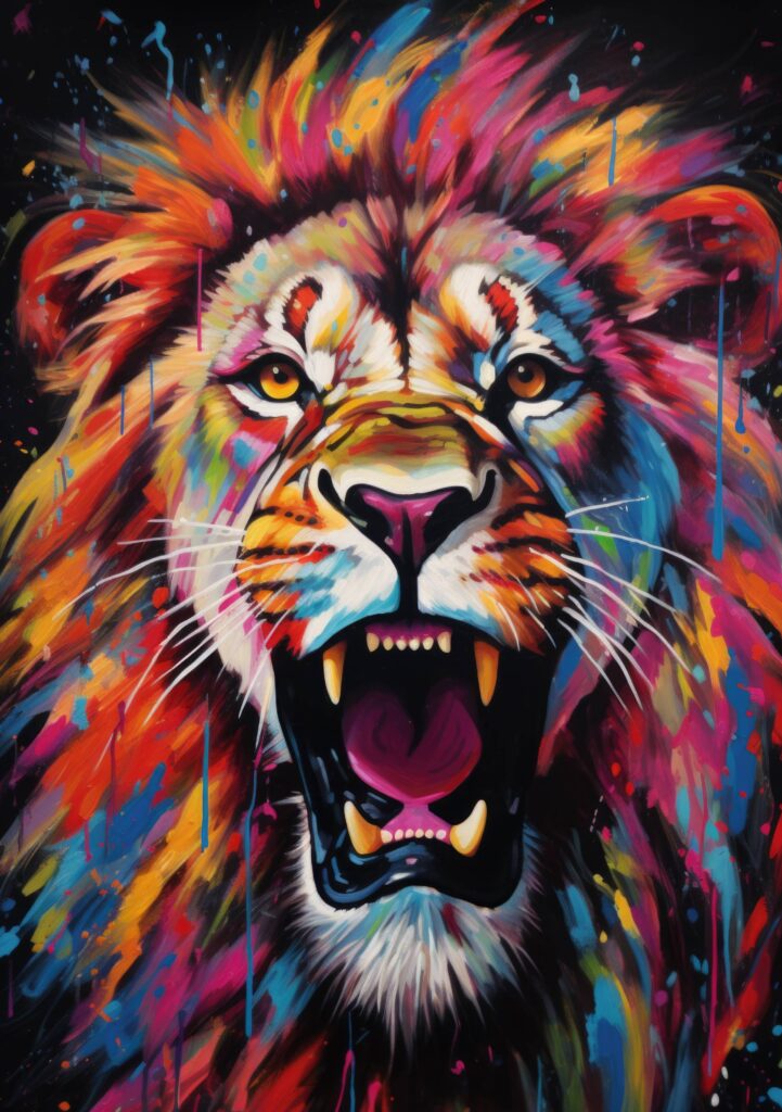 Angry Lion Rainbow Color Painting Stock Free