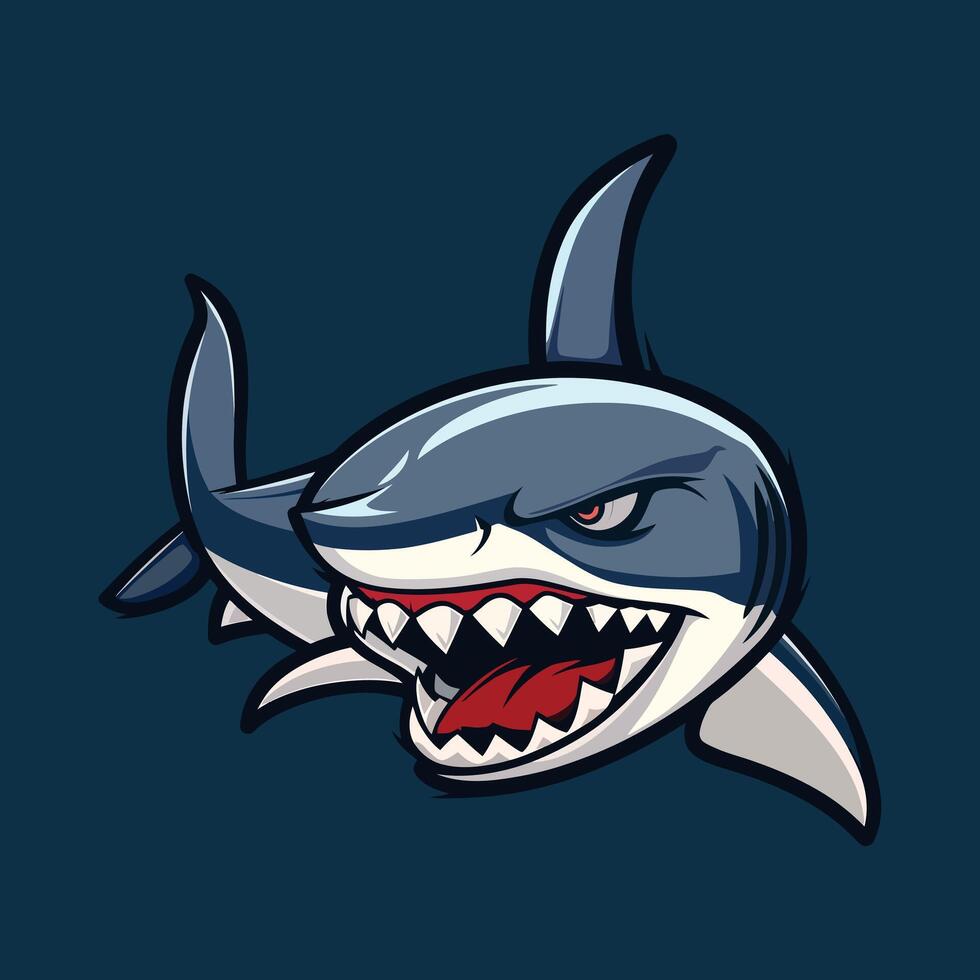 angry shark icon on a blue background Stock Free