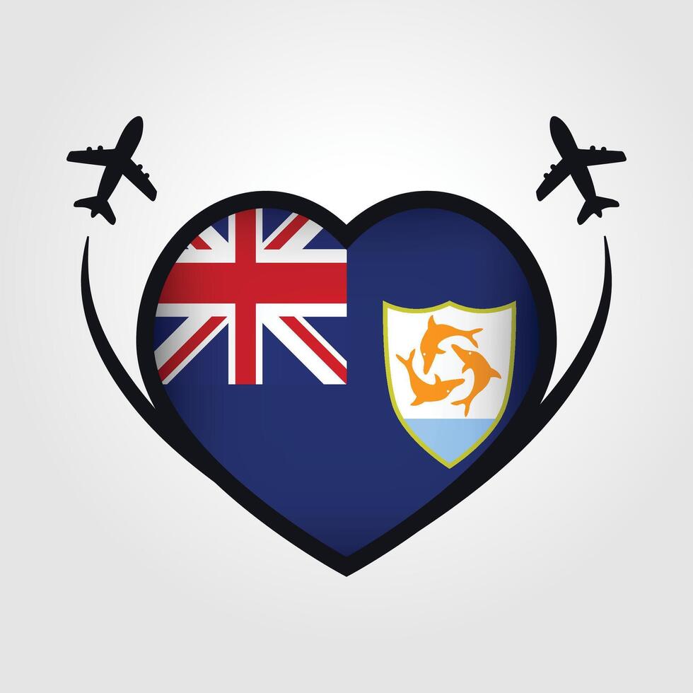 Anguilla Travel Heart Flag With Airplane Icons Stock Free