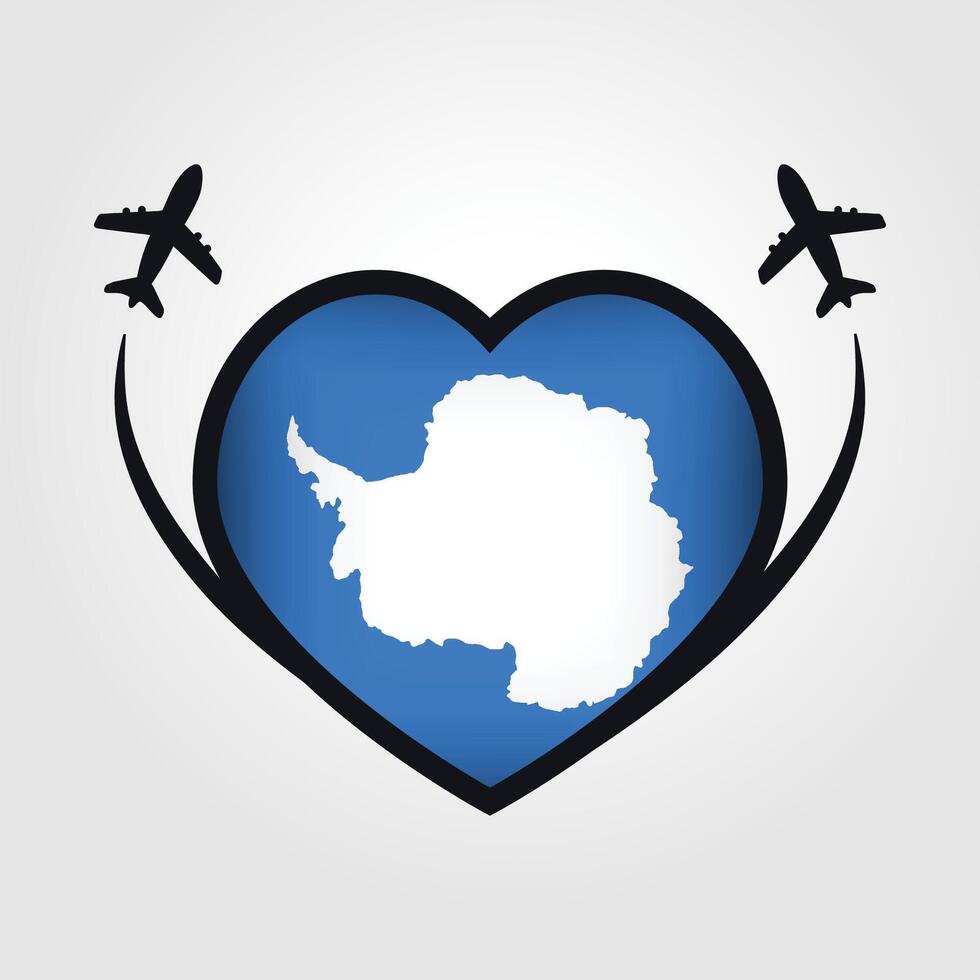 Antarctica Travel Heart Flag With Airplane Icons Stock Free