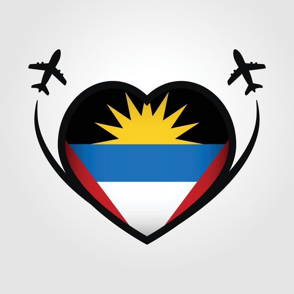 Antigua and Barbuda Travel Heart Flag With Airplane Icons Stock Free