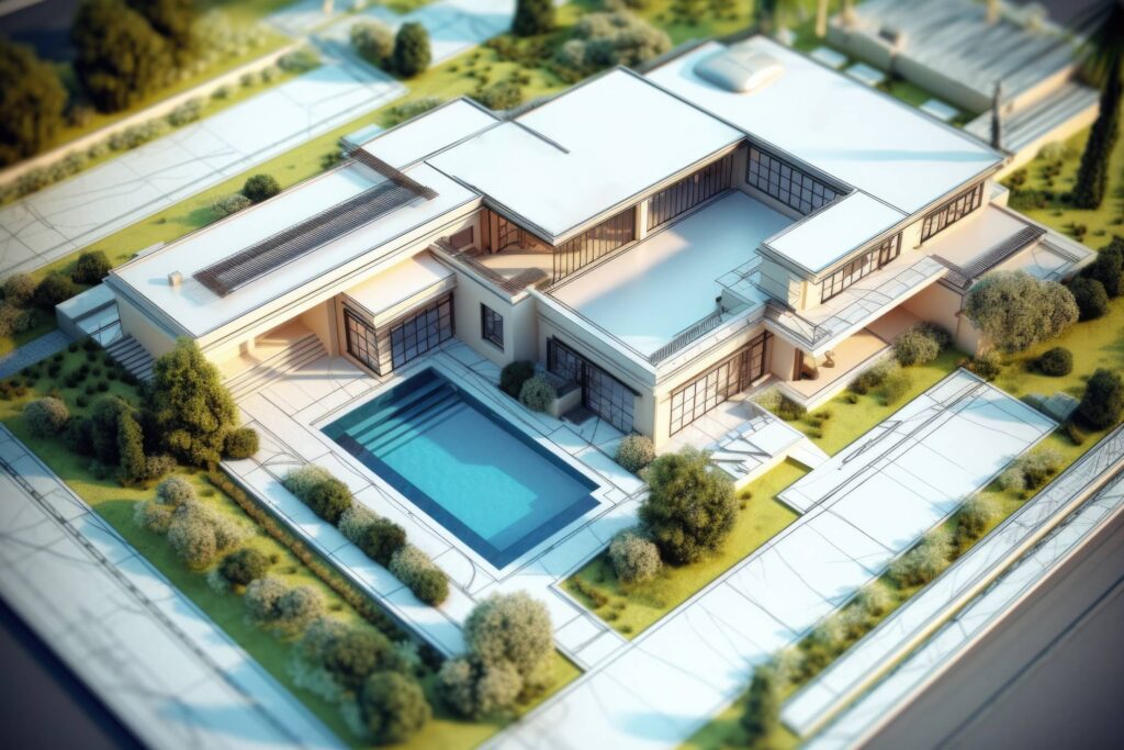 Architectural 3D Project of Luxury Villa with Swimming Pool Stock Free