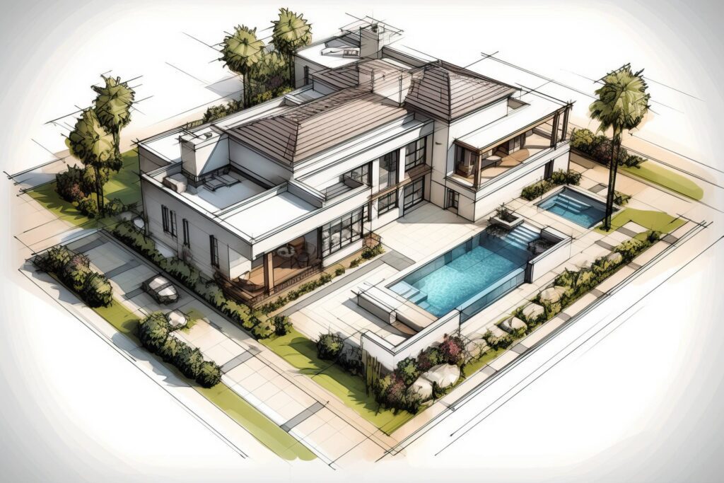 Architectural Drawings of a Private Villa Stock Free