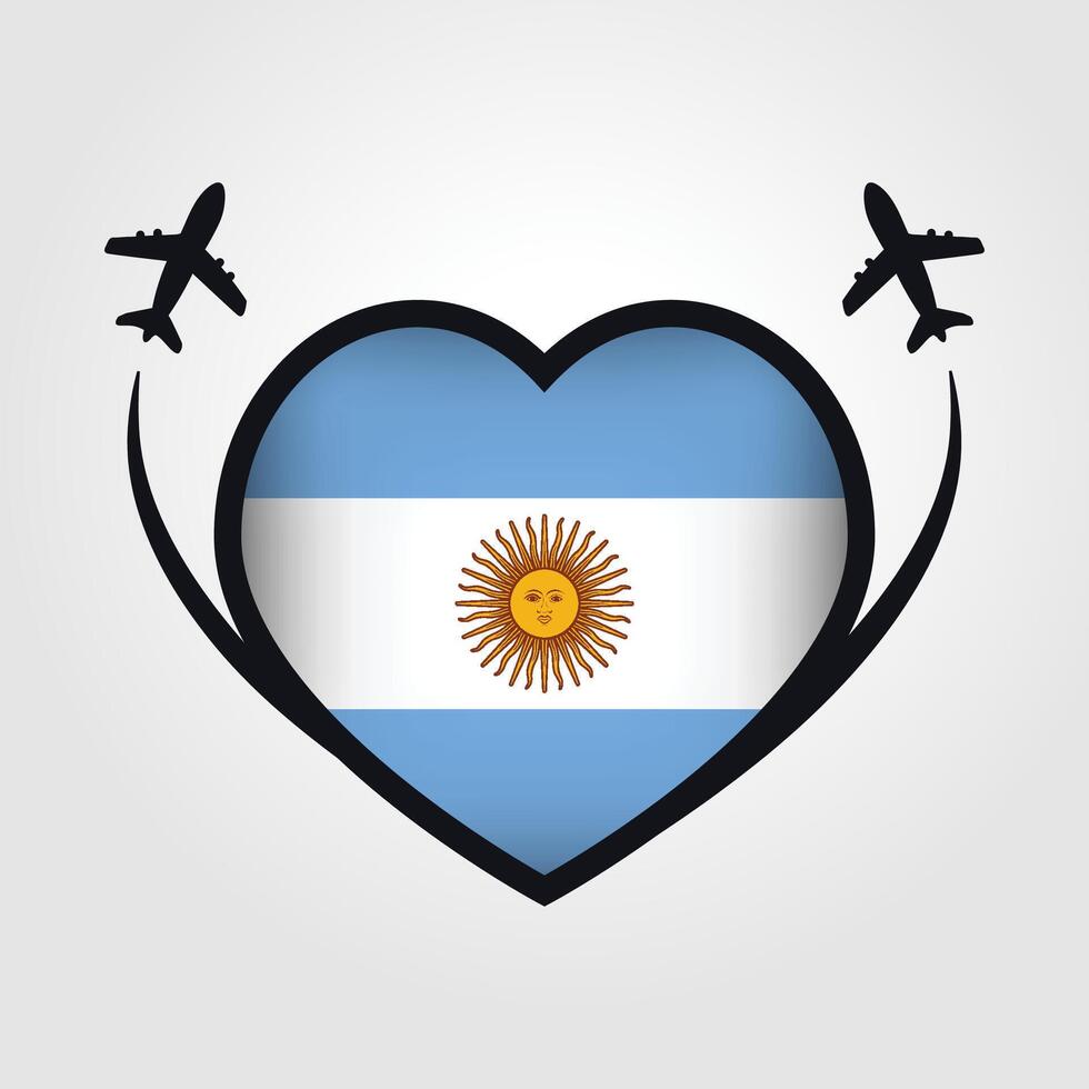 Argentina Travel Heart Flag With Airplane Icons Stock Free