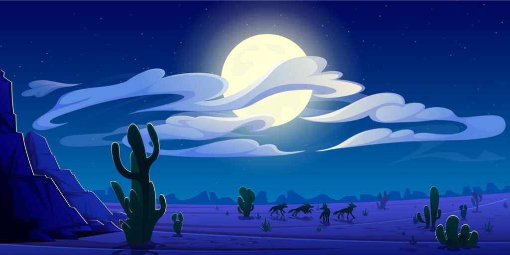 Arizona night desert landscape, natural background Free Vector