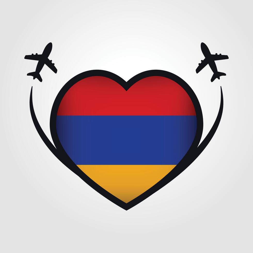 Armenia Travel Heart Flag With Airplane Icons Stock Free