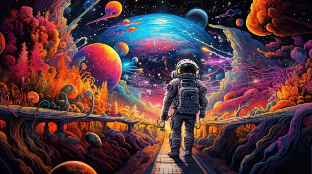 Astronaut in Fantasy Psychedelic Scenery Stock Free