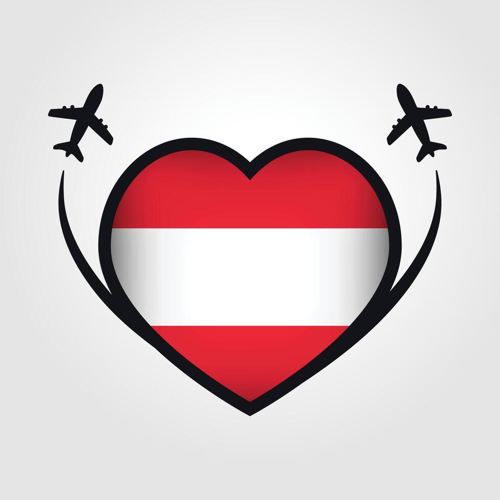 Austria Travel Heart Flag With Airplane Icons Stock Free