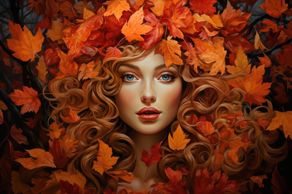 Autumn Beauty Woman in Brown Fall Leaves Stock Free