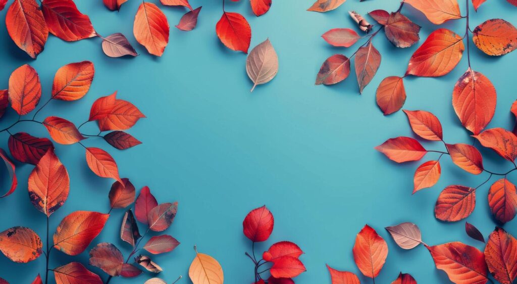 Autumn Leaves Frame on Blue Background Stock Free