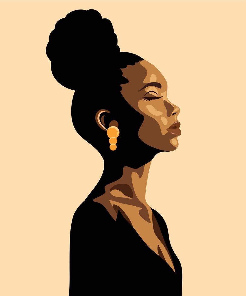 Avatar icon african american afro woman curly hair standing sideways for social network. Activist. feminism. Portrait. Stock Free