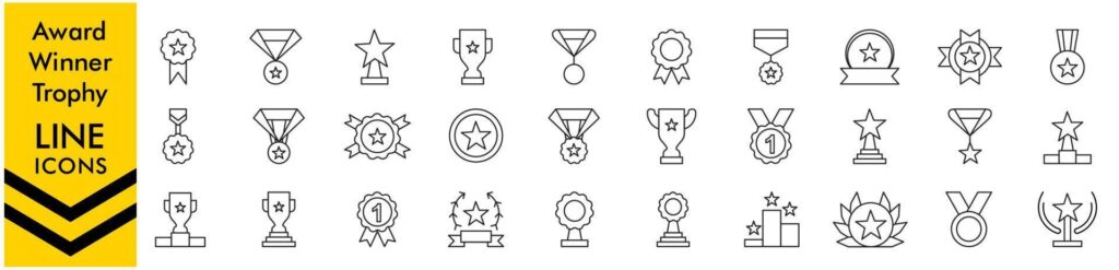 Awards line icons. Awards line icon collection Trophy cup, Medal, Winner, Award, prize icon. Vector Stock Free