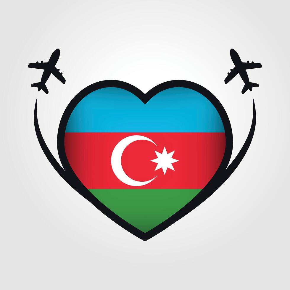 Azerbaijan Travel Heart Flag With Airplane Icons Stock Free