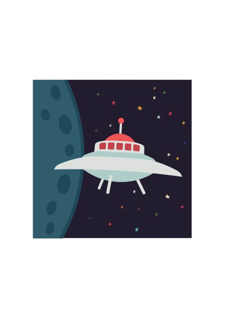 UFO in cartoon style