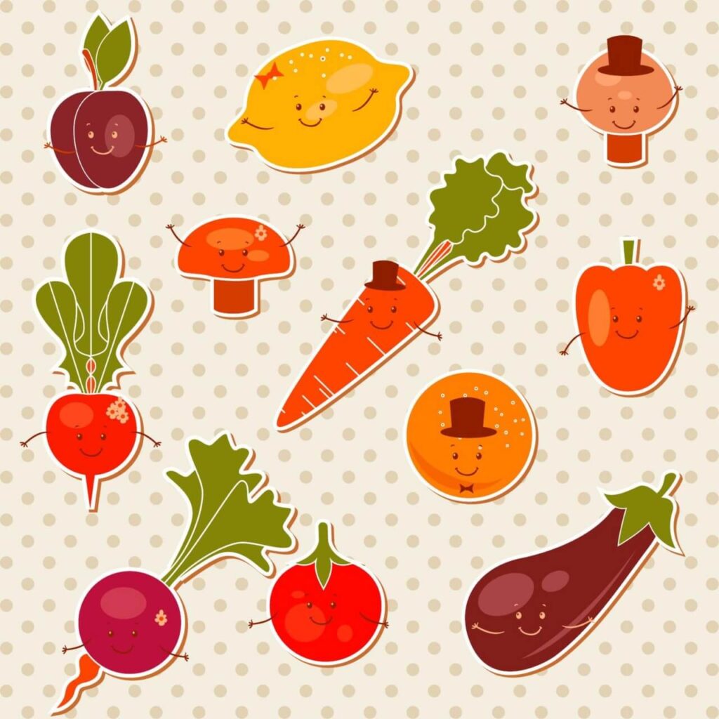 Cartoon fruits vector set