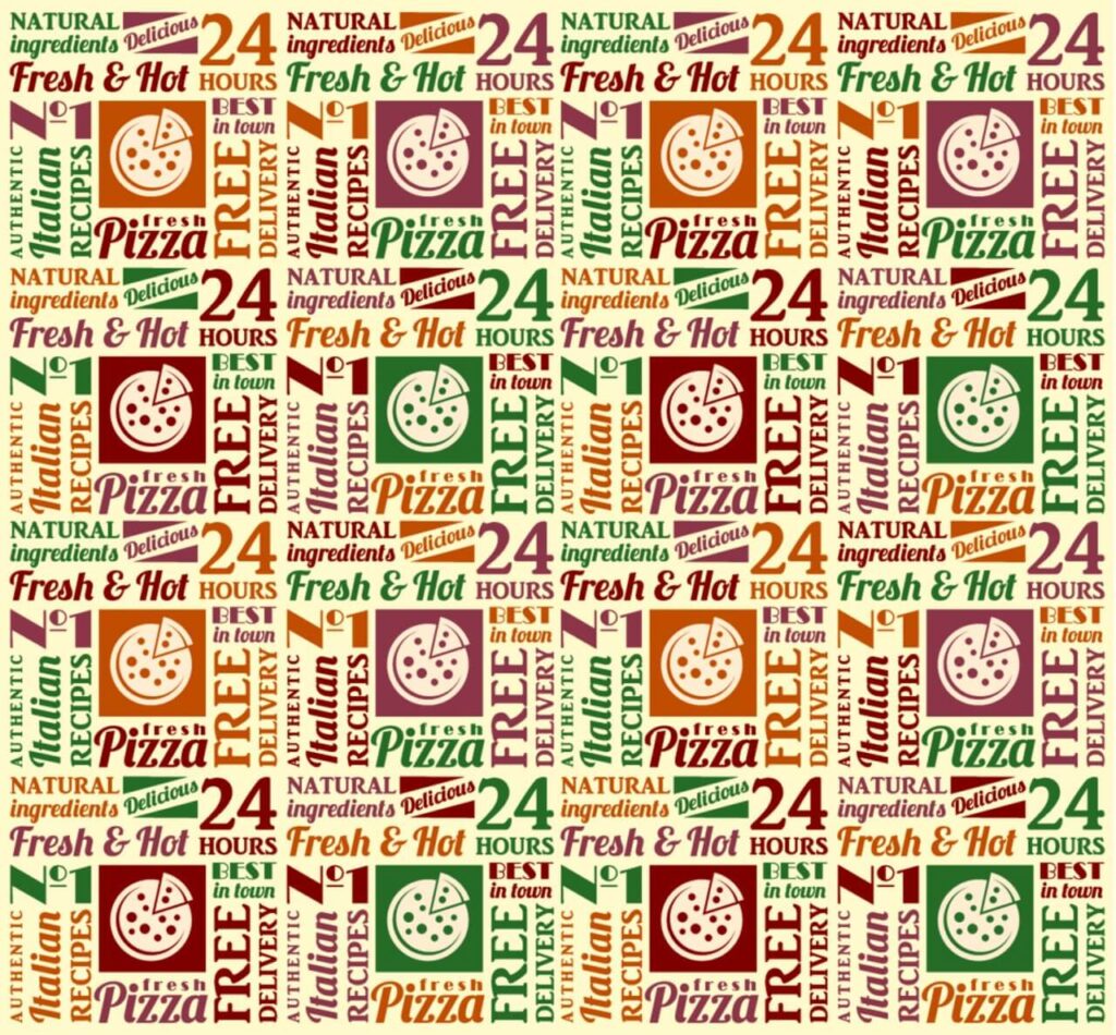 Seamless pattern with pizza lettering