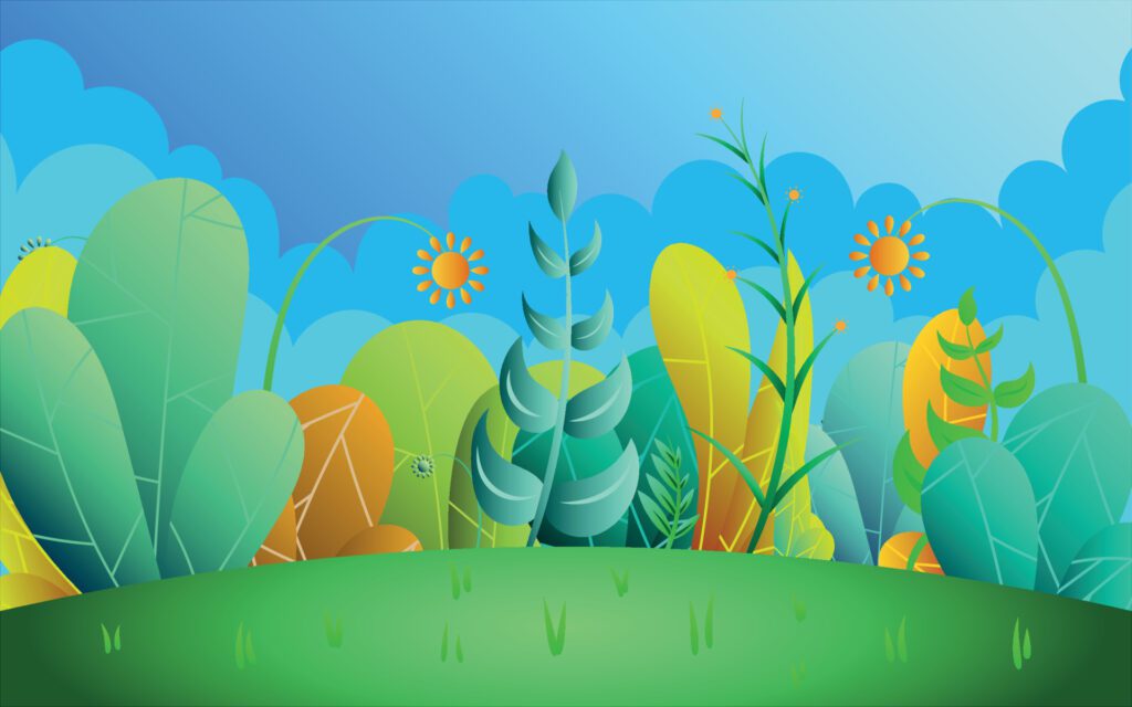 background with illustration of landscape of cartoon style plants with sky in the afternoon, vector Free Vector and Free SVG