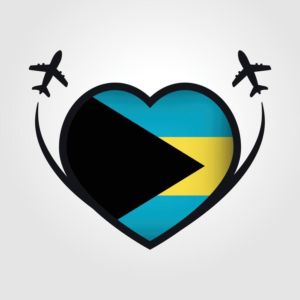 Bahamas Travel Heart Flag With Airplane Icons Stock Free