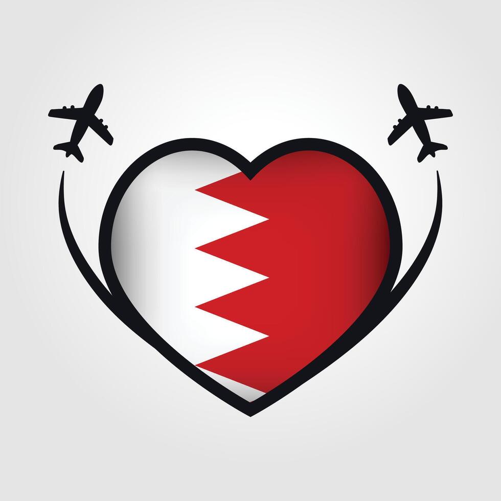 Bahrain Travel Heart Flag With Airplane Icons Stock Free