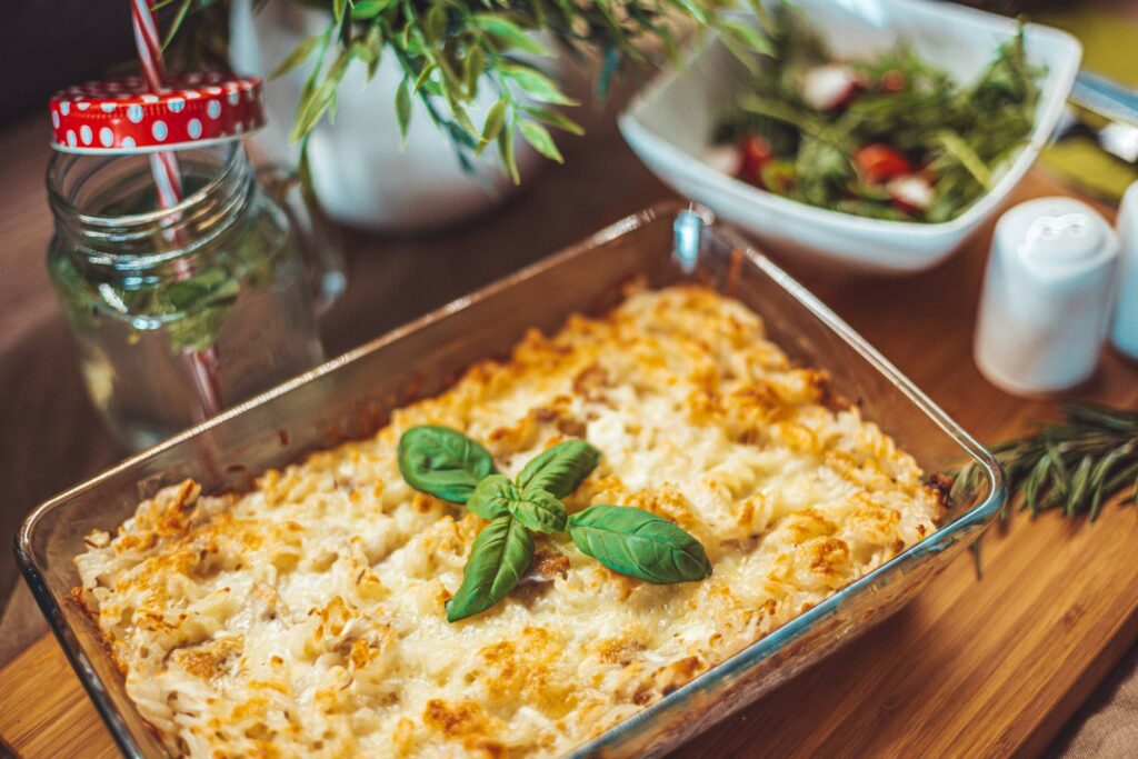 Baked Tuna Pasta in a Glass Baking Dish Free Photo