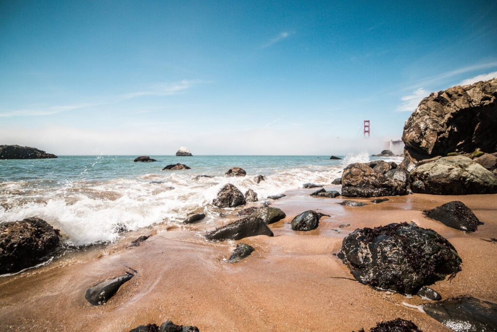 Baker Beach with Golden Gate Bridge, San Francisco, California Free Photo