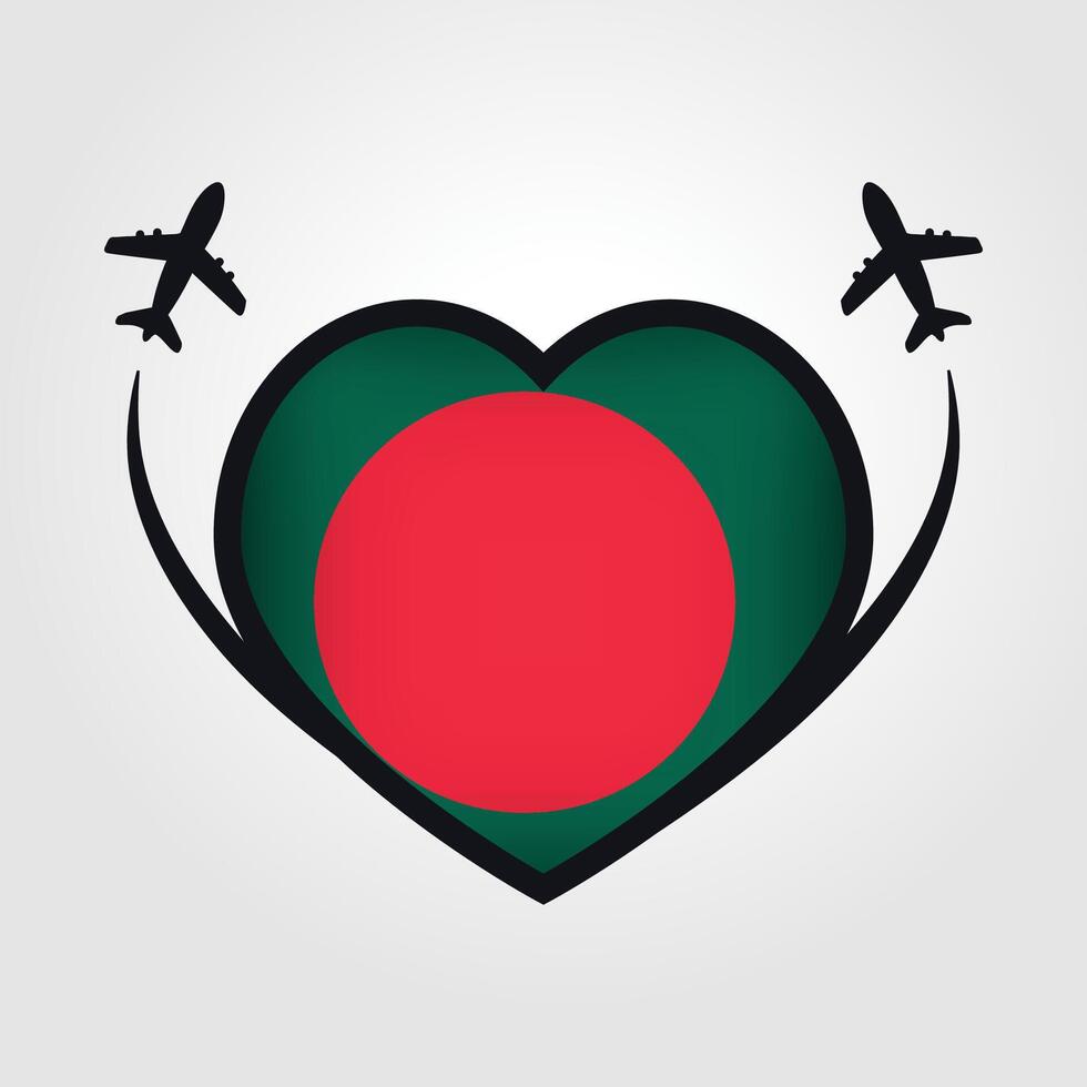 Bangladesh Travel Heart Flag With Airplane Icons Stock Free