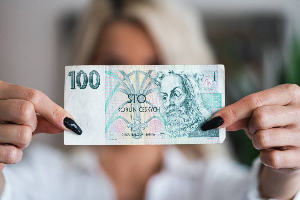 Banker Woman Showing 100 Czech Crowns Bank Note Česká Koruna Free Photo