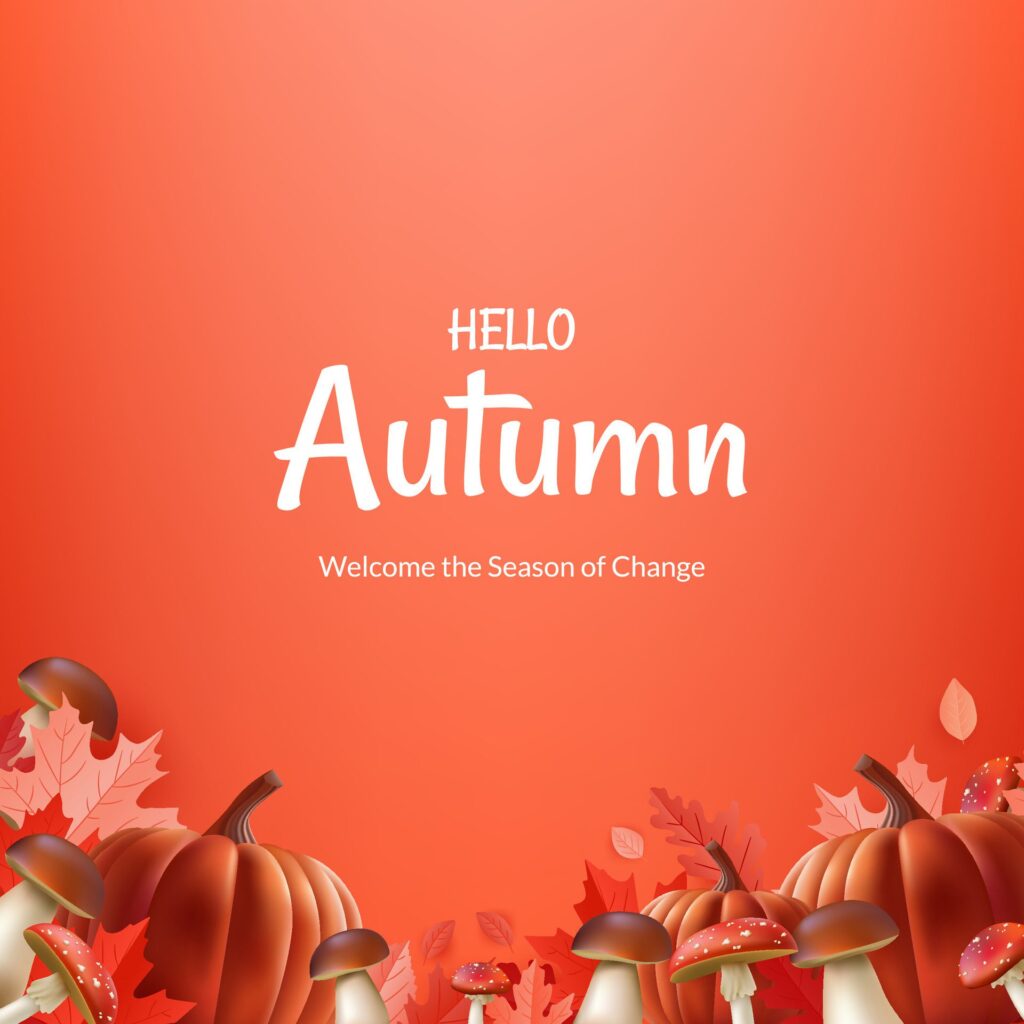 Banner Hello Autumn. Featuring realistic illustrations of leaves, pumpkins, mushrooms, acorns, chestnut, it’s perfect for creating a warm and seasonal atmosphere. Not . Free Vector