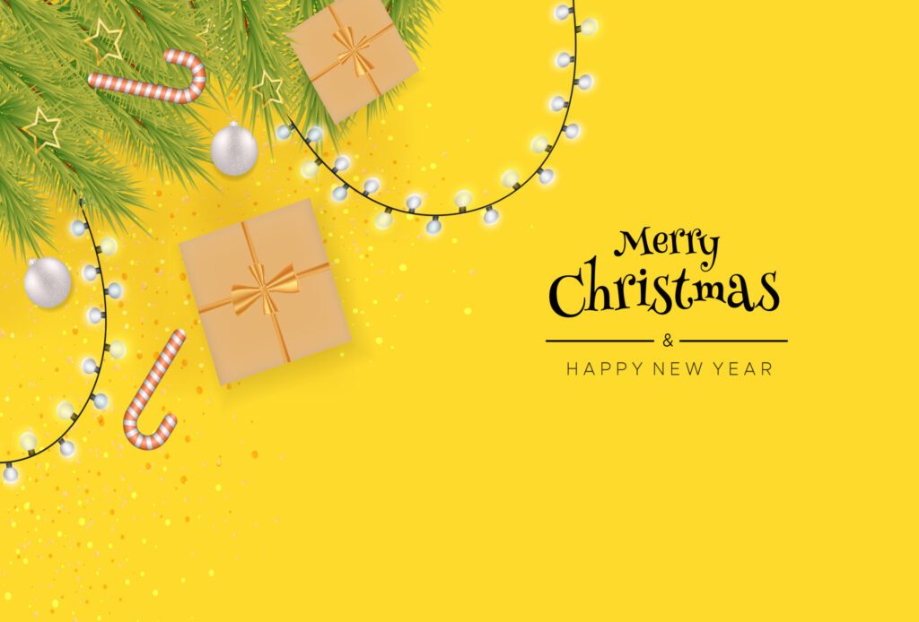 Banner Merry Christmas and new year greeting card on pink background Free Vector