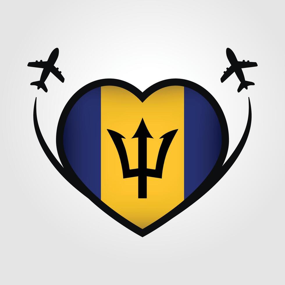 Barbados Travel Heart Flag With Airplane Icons Stock Free